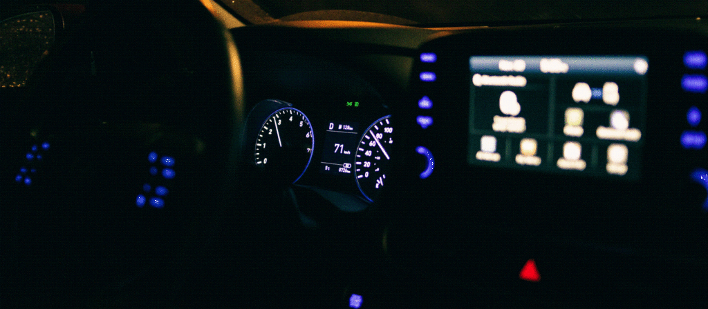 Car interior at night